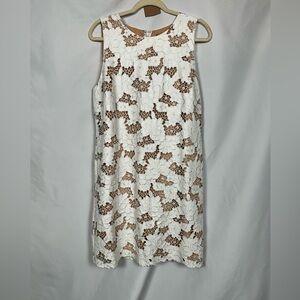 White Cutout Floral Sheath Dress Wedding Shower Guest Reception Demure Size 16
